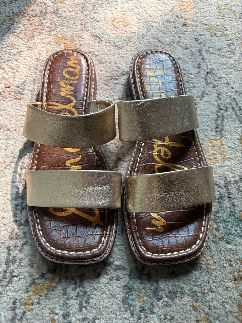 Sam Edelman Gold Double-Strap Slide Sandals